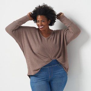All Worthy Hunter McGrady Waffle Knit Dolman Top - Taupe a390345
